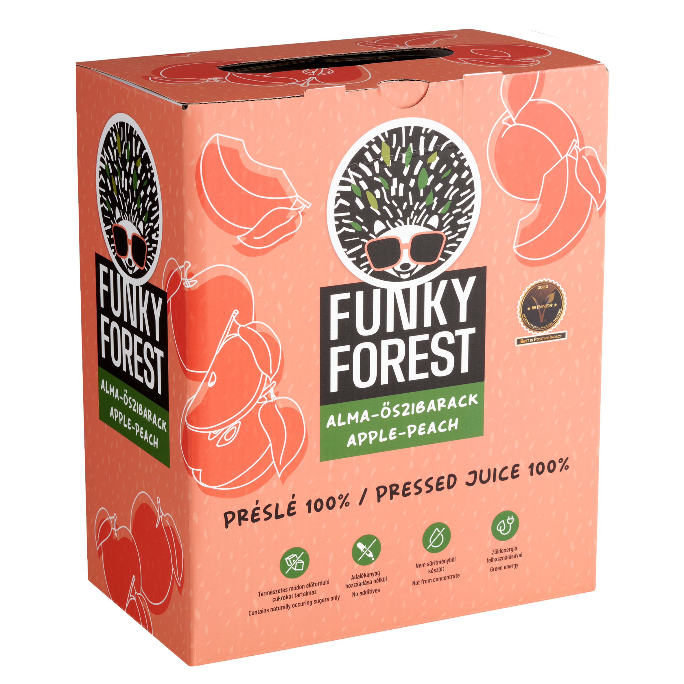 Funky Forest® 100%-os préslé, alma-őszibarack 3L Bag-in-Box